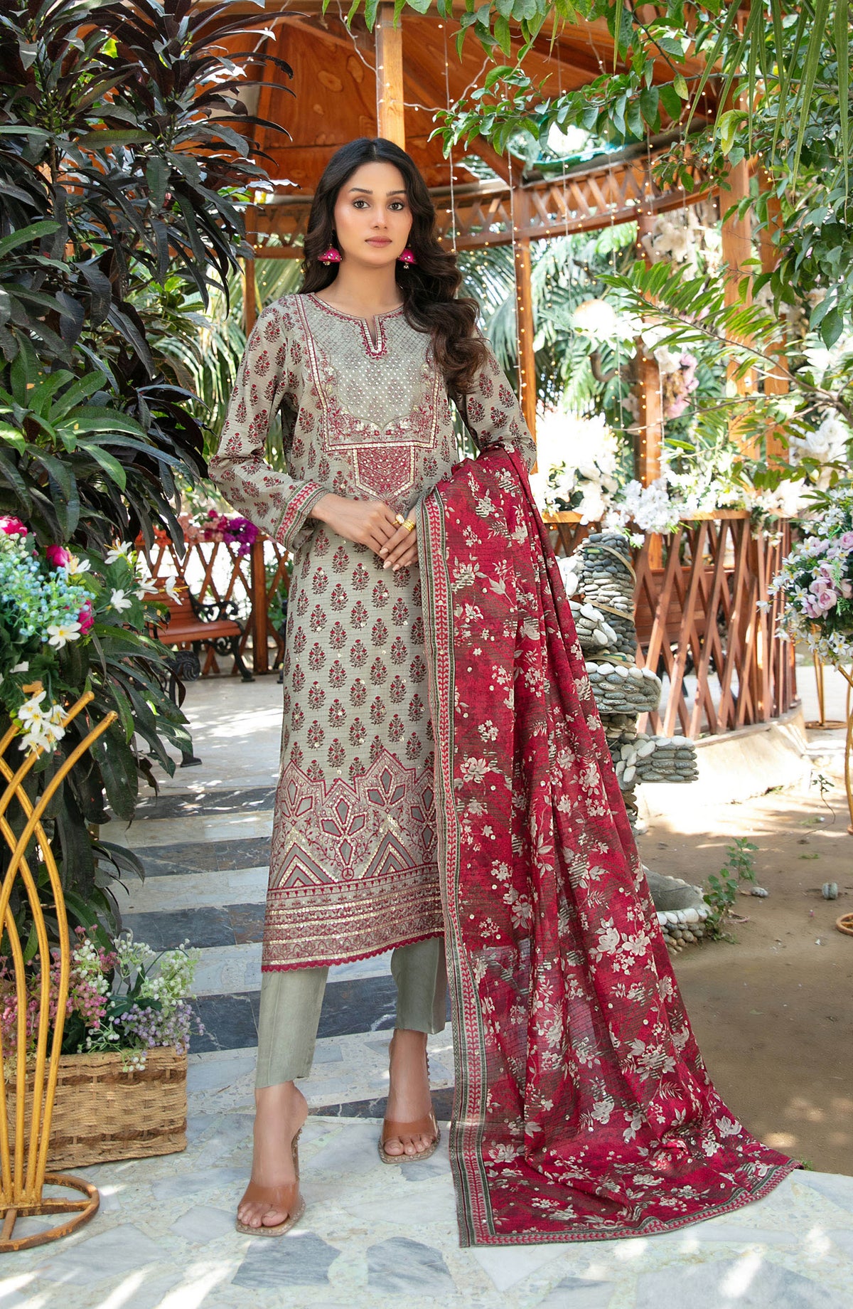 Gul Bahaar by Tawakkal Fabrics Embroidered Lawn Unstitched 3 Piece Suit - D-2787 - TF26GB - Grey - Summer Collection