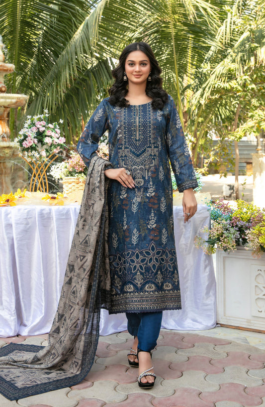 Gul Bahaar by Tawakkal Fabrics Embroidered Lawn Unstitched 3 Piece Suit - D-2785 - TF26GB - Blue - Summer Collection