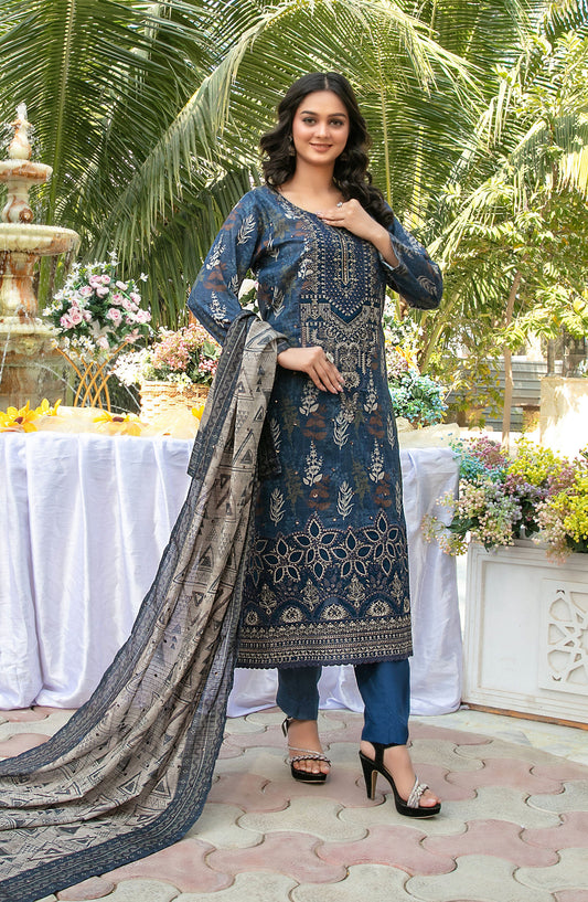 Gul Bahaar by Tawakkal Fabrics Embroidered Lawn Unstitched 3 Piece Suit - D-2785 - TF26GB - Blue - Summer Collection