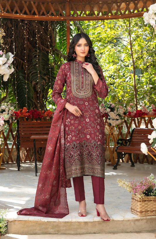 Gul Bahaar by Tawakkal Fabrics Embroidered Lawn Unstitched 3 Piece Suit - D-2783 - TF26GB - Maroon - Summer Collection