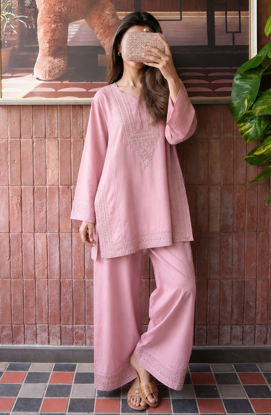 Gul Tanka by Amna Khadija Embroidered Cotton Stitched 2 Piece Co-ord Set - AKPGT-03 - AM26GTNK - Pink - Summer Collection