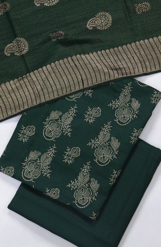 Chamki Embroidered Dhanak Unstitched 3 Piece Suit - Design-06 - GU25CHM - Green - Winter Collection