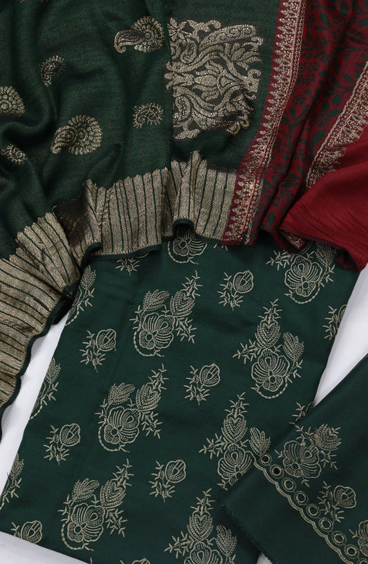 Chamki Embroidered Dhanak Unstitched 3 Piece Suit - Design-06 - GU25CHM - Green - Winter Collection