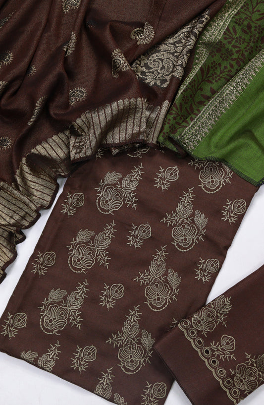 Chamki Embroidered Dhanak Unstitched 3 Piece Suit - Design-04 - GU25CHM - Maroon - Winter Collection