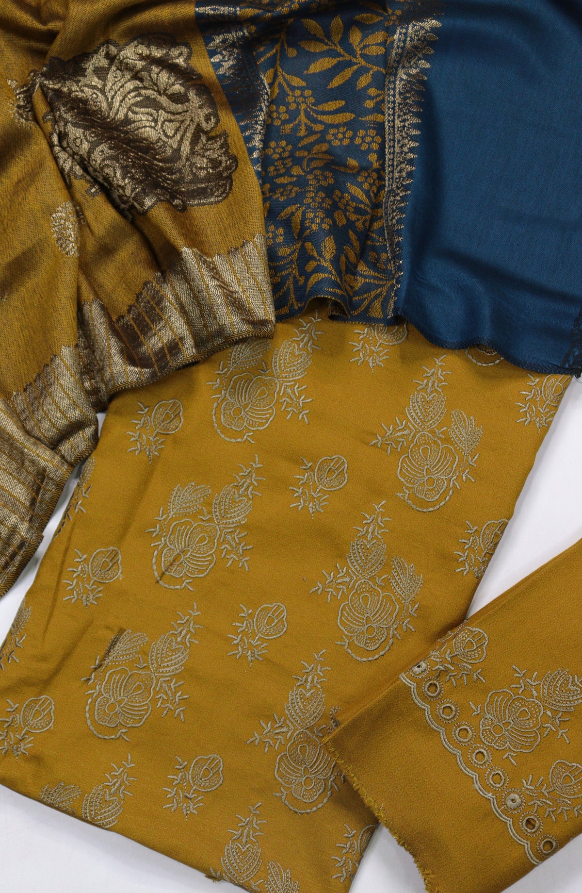 Chamki Embroidered Dhanak Unstitched 3 Piece Suit - Design-03 - GU25CHM - Mustard - Winter Collection