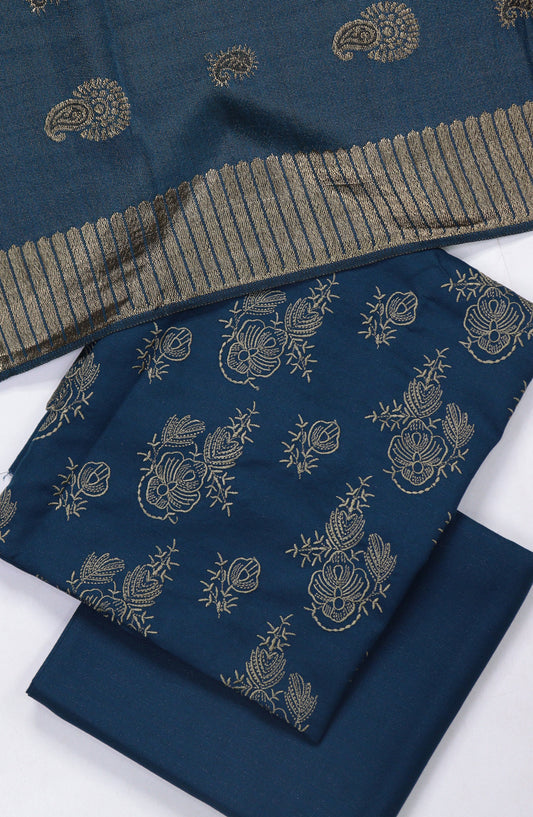 Chamki Embroidered Dhanak Unstitched 3 Piece Suit - Design-02 - GU25CHM - Blue - Winter Collection