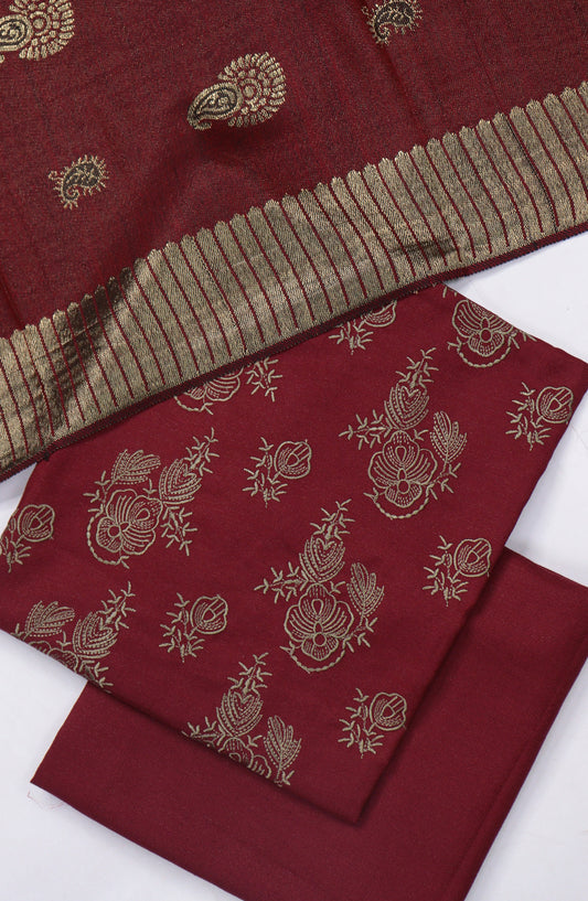 Chamki Embroidered Dhanak Unstitched 3 Piece Suit - Design-01 - GU25CHM - Red - Winter Collection