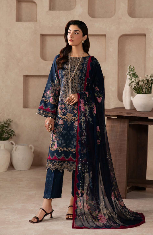 Gulaal Syra Embroidered Lawn Unstitched 3 Piece Suit - Aluxe - GUL26SYR - Blue - Summer Collection