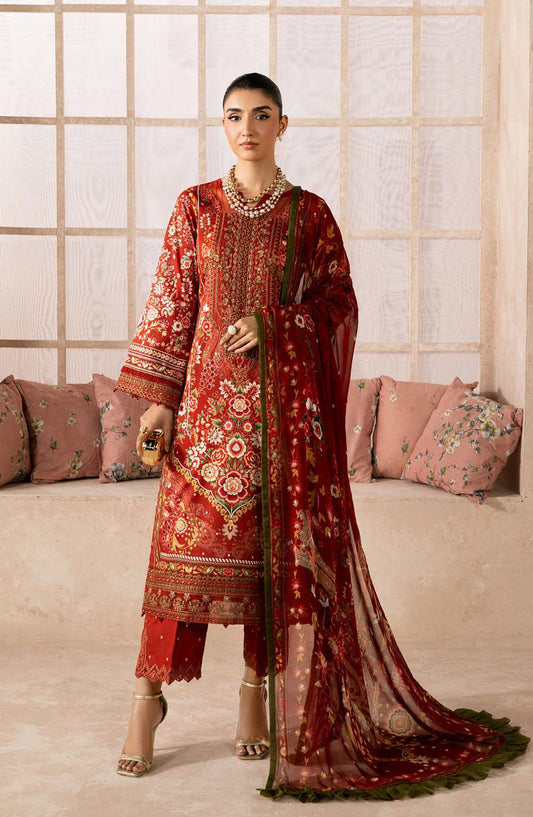 Gulaal Syra Embroidered Lawn Unstitched 3 Piece Suit - Calyx - GUL26SYR - Rust - Summer Collection