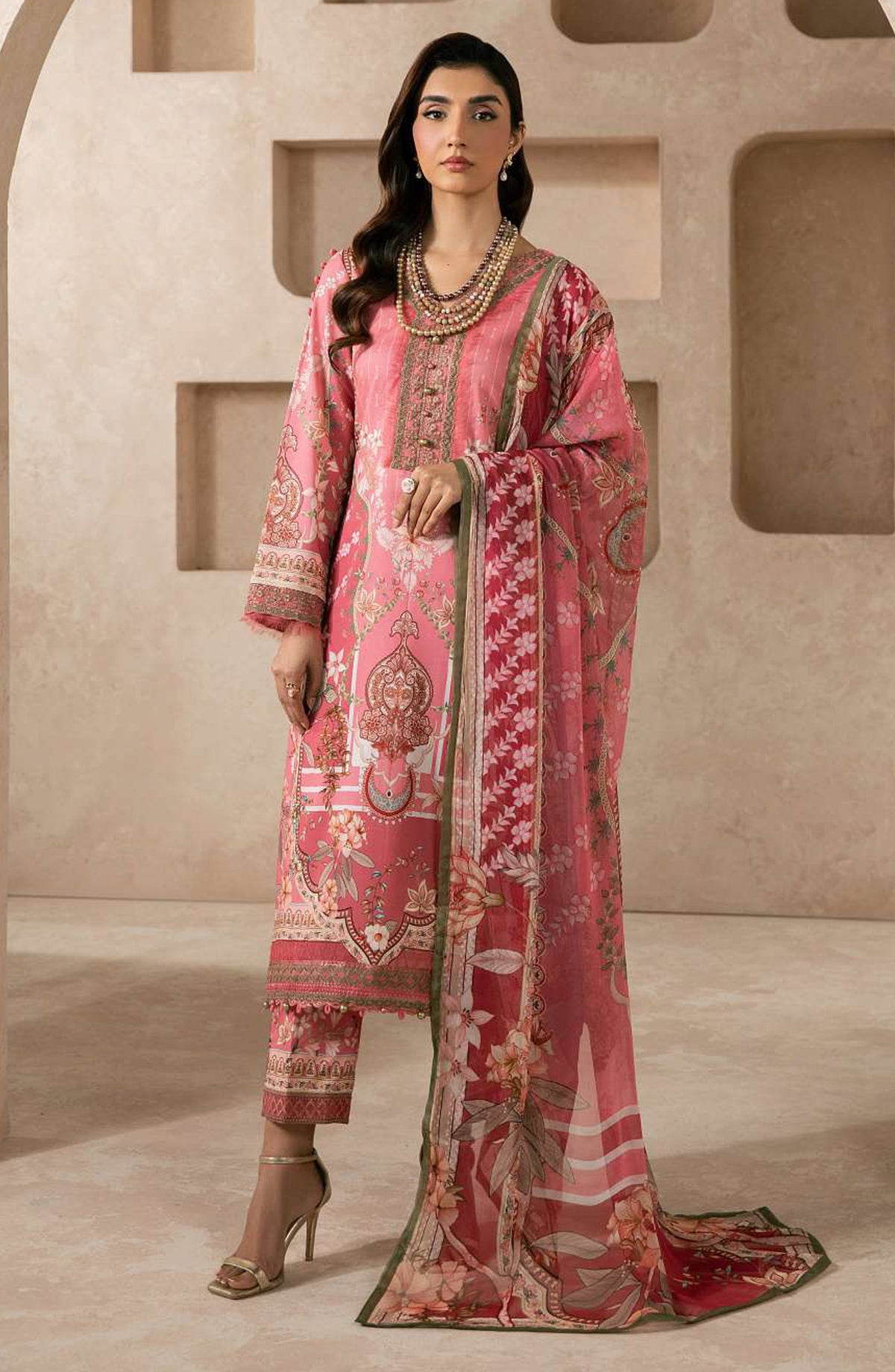 Gulaal Syra Embroidered Lawn Unstitched 3 Piece Suit - Floren - GUL26SYR - Pink - Summer Collection