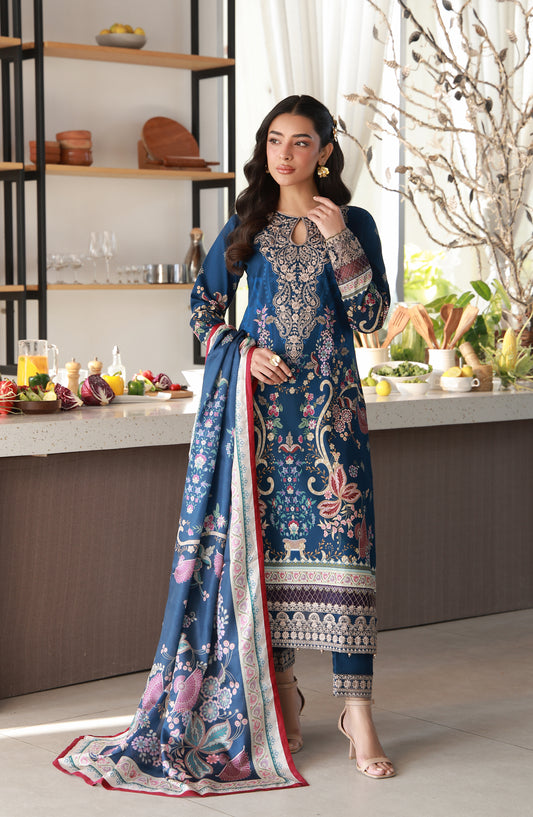 Gulaal Embroidered Lawn Unstitched 3 Piece Suit - D-10 Onyxa - GUL26LN - Blue - Luxury Collection