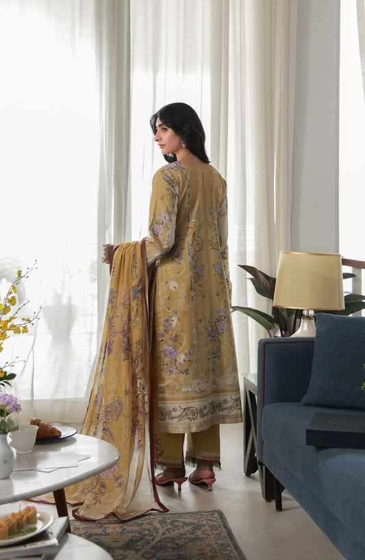Gulaal Embroidered Lawn Unstitched 3 Piece Suit - D-07 Esme - GUL26LN - Yellow - Luxury Collection