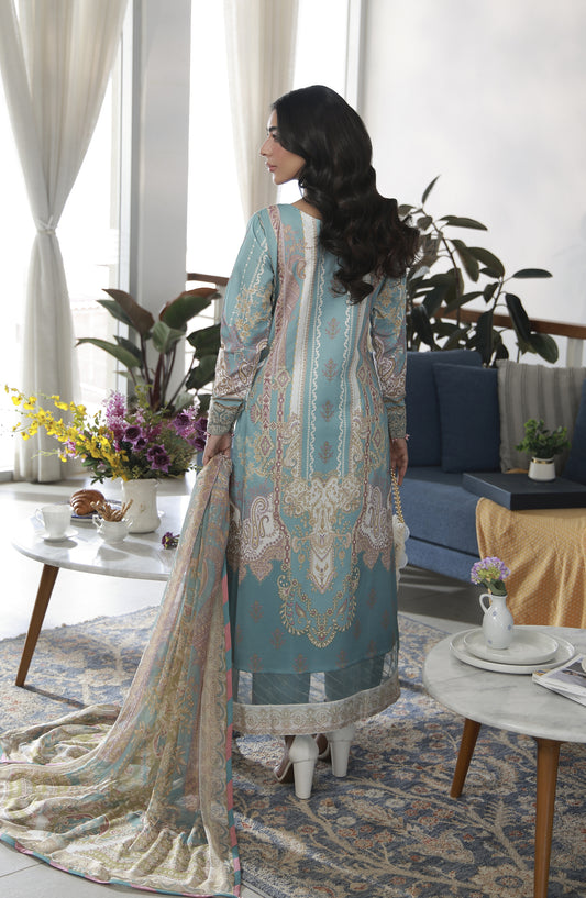 Gulaal Embroidered Lawn Unstitched 3 Piece Suit - D-01 Eidra - GUL26LN - Blue - Luxury Collection