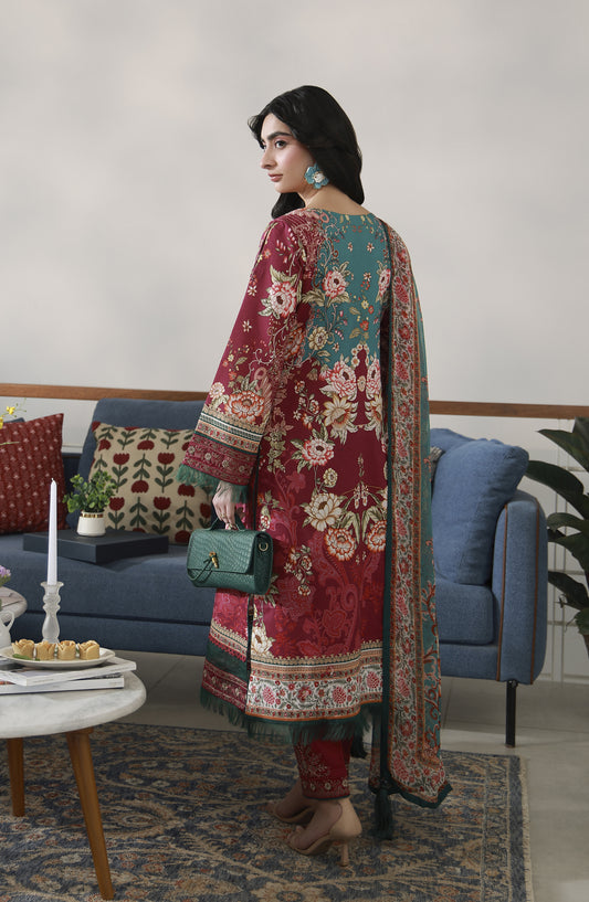 Gulaal Embroidered Lawn Unstitched 3 Piece Suit - D-08 Hilyn - GUL26LN - Red - Luxury Collection