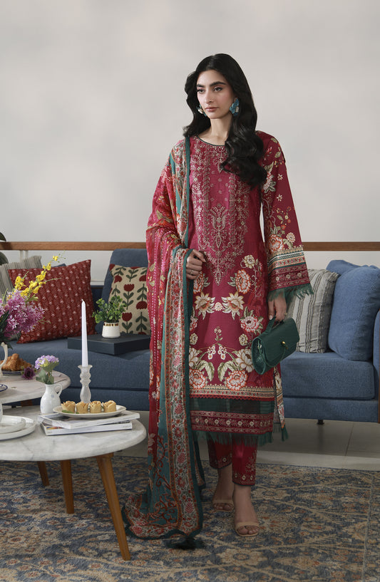 Gulaal Embroidered Lawn Unstitched 3 Piece Suit - D-08 Hilyn - GUL26LN - Red - Luxury Collection