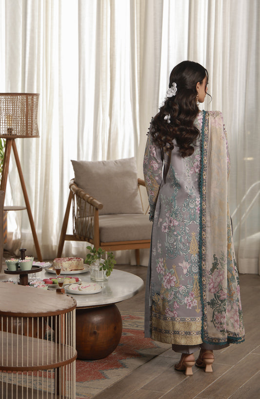 Gulaal Embroidered Lawn Unstitched 3 Piece Suit - D-02 Orra - GUL26LN - Grey - Luxury Collection