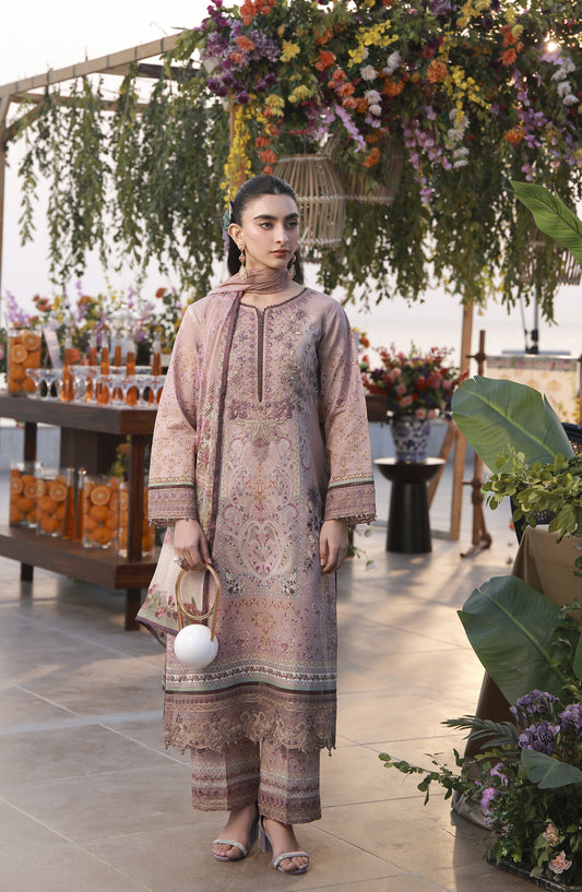 Gulaal Embroidered Lawn Unstitched 3 Piece Suit - D-11 Ayla - GUL26LN - Pink - Luxury Collection