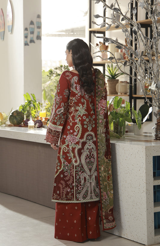 Gulaal Embroidered Lawn Unstitched 3 Piece Suit - D-09 Siaa - GUL26LN - Rust - Luxury Collection