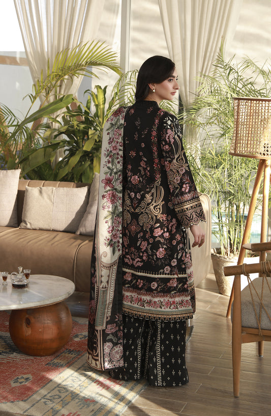 Gulaal Embroidered Lawn Unstitched 3 Piece Suit - D-05 Soleil - GUL26LN - Black - Luxury Collection
