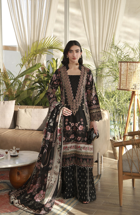 Gulaal Embroidered Lawn Unstitched 3 Piece Suit - D-05 Soleil - GUL26LN - Black - Luxury Collection