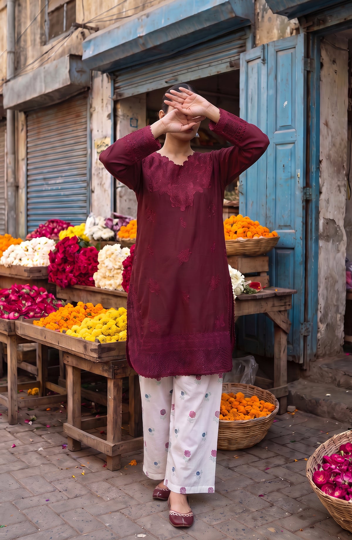 Gul e Jana by Amna Khadija Embroidered Cotton Stitched 2 Piece Co-ord Set - AKGJ-03 - AM26GLJ - Maroon - Summer Collection