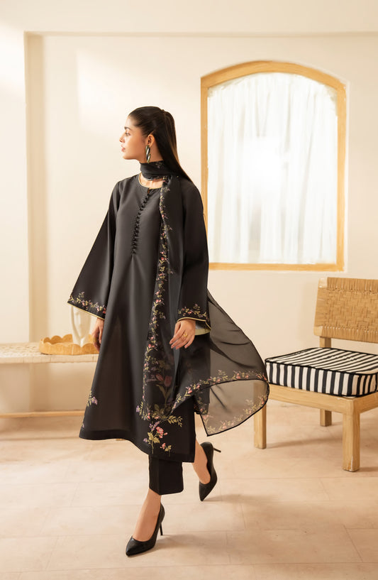 Gul e Jana by Casual Lite Premium Printed Silk Viscose Stitched 3 Piece Suit - Noir Garden - CL25GLJ - Black - Casual Collection