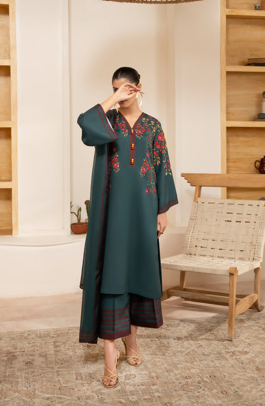 Gul e Jana by Casual Lite Premium Printed Silk Viscose Stitched 3 Piece Suit - Verdant Bloom - CL25GLJ - Green - Casual Collection