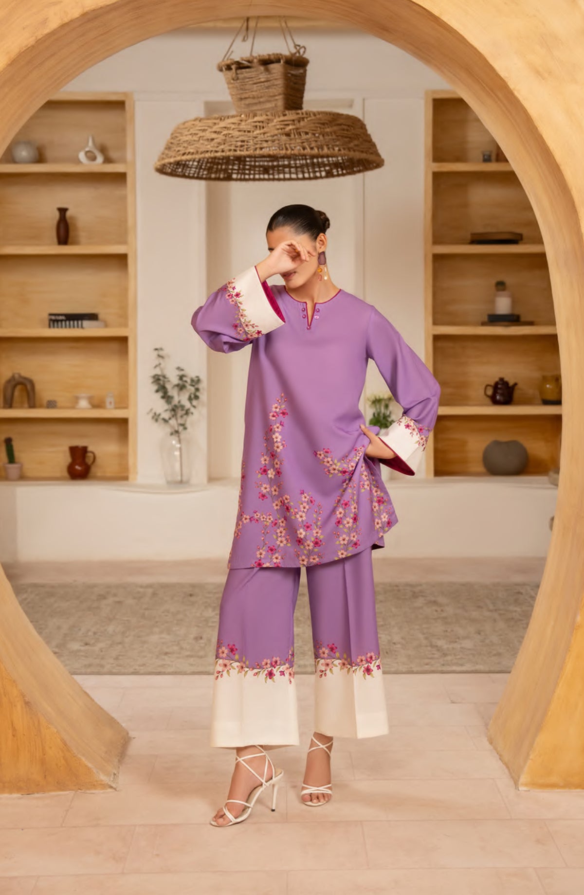 Gul e Jana by Casual Lite Premium Printed Silk Viscose Stitched 3 Piece Suit - Scarlet Bloom - CL25GLJ - Purple - Casual Collection