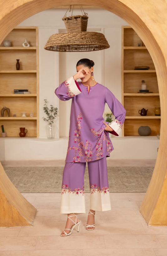 Gul e Jana by Casual Lite Premium Printed Silk Viscose Stitched 3 Piece Suit - Scarlet Bloom - CL25GLJ - Purple - Casual Collection