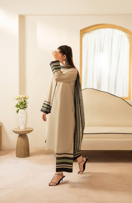Gul e Jana by Casual Lite Premium Printed Silk Viscose Stitched 3 Piece Suit - Olive Dusk - CL25GLJ - Olive - Casual Collection