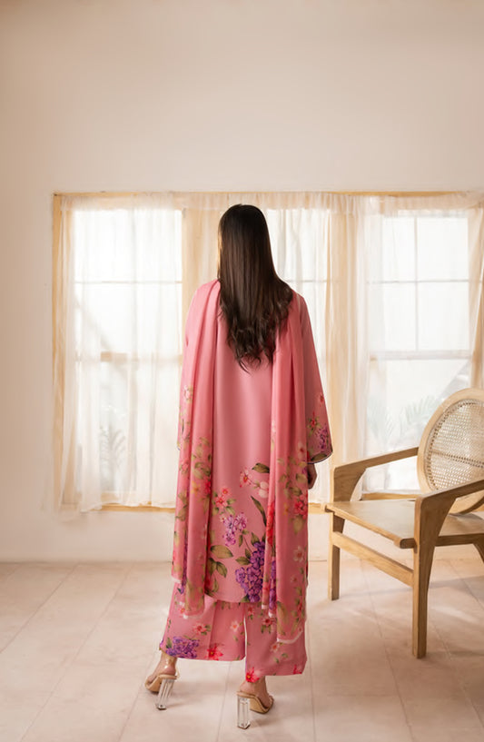 Gul e Jana by Casual Lite Premium Printed Silk Viscose Stitched 3 Piece Suit - Petal Bloom - CL25GLJ - Pink - Casual Collection