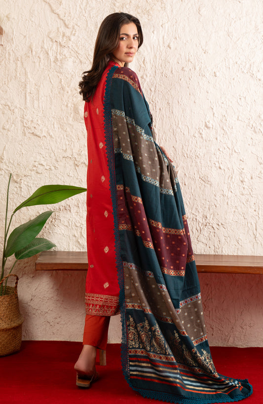 Gulmohar by Johra Embroidered Lawn Unstitched 3 Piece Suit - JS-172 - JH26GLM - Red - Summer Collection