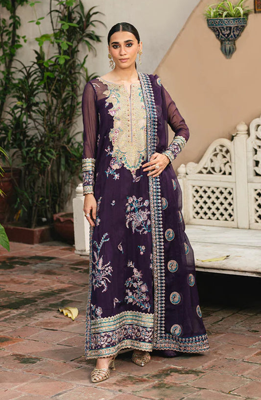 Gulnaar by Freesia Embroidered Chiffon Unstitched 3 Piece Suit - POLINA - FSU5650 - FS25GLN - Purple - Luxury Collection