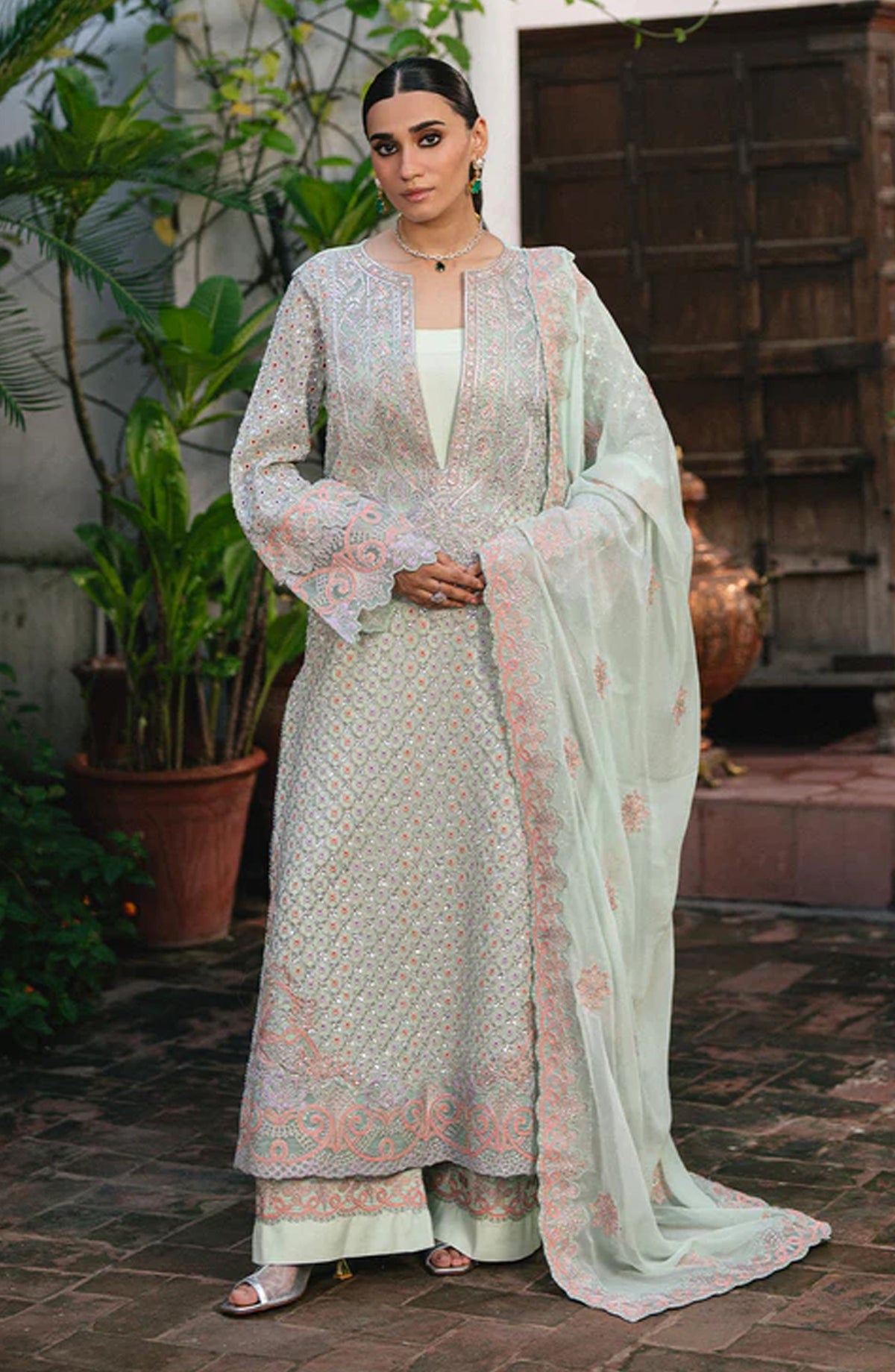 Gulnaar by Freesia Embroidered Chiffon Unstitched 3 Piece Suit - TATIANA - FSU5652 - FS25GLN - Green - Luxury Collection