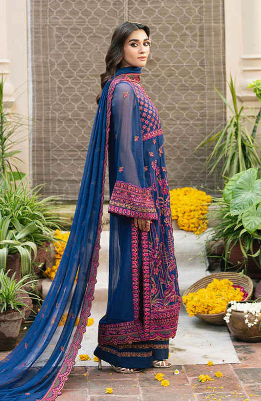 Gulnaar by Freesia Embroidered Chiffon Unstitched 3 Piece Suit - ROKSANA - FSU5653 - FS25GLN - Blue - Luxury Collection