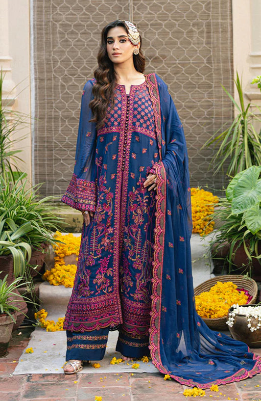 Gulnaar by Freesia Embroidered Chiffon Unstitched 3 Piece Suit - ROKSANA - FSU5653 - FS25GLN - Blue - Luxury Collection