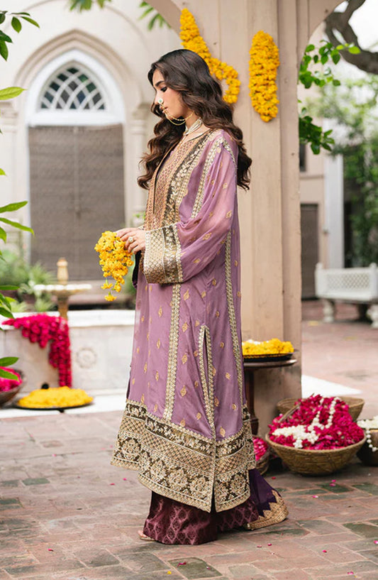 Gulnaar by Freesia Embroidered Chiffon Unstitched 3 Piece Suit - KAMILLA - FSU5654 - FS25GLN - Purple - Luxury Collection