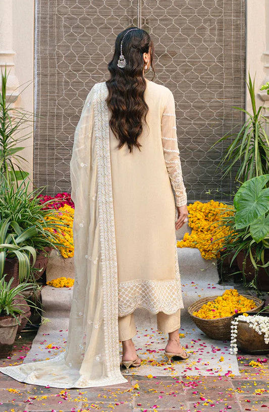 Gulnaar by Freesia Embroidered Chiffon Unstitched 3 Piece Suit - ANASTASIA - FSU5655 - FS25GLN - Fawn - Luxury Collection