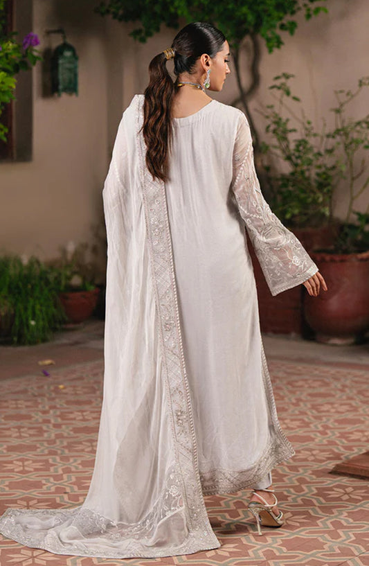 Gulnaar by Freesia Embroidered Chiffon Unstitched 3 Piece Suit - FAINA - FSU5656 - FS25GLN - Silver - Luxury Collection