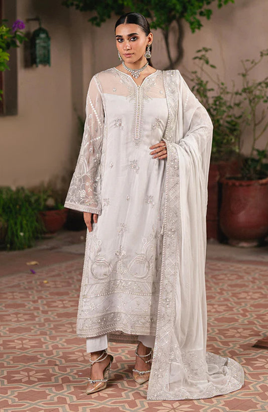 Gulnaar by Freesia Embroidered Chiffon Unstitched 3 Piece Suit - FAINA - FSU5656 - FS25GLN - Silver - Luxury Collection
