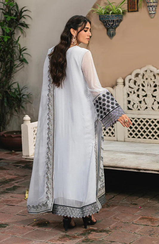 Gulnaar by Freesia Embroidered Chiffon Unstitched 3 Piece Suit - LILIYA - FSU5657 - FS25GLN - Ice Blue - Luxury Collection