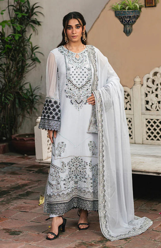 Gulnaar by Freesia Embroidered Chiffon Unstitched 3 Piece Suit - LILIYA - FSU5657 - FS25GLN - Ice Blue - Luxury Collection