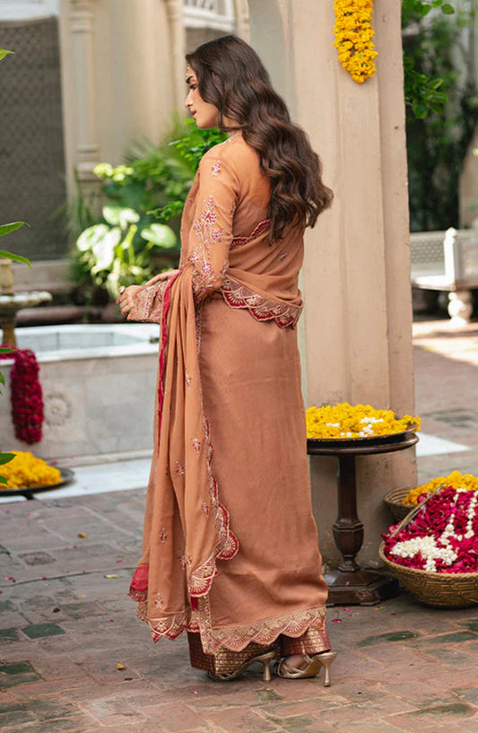 Gulnaar by Freesia Embroidered Chiffon Unstitched 3 Piece Suit - VARVARA - FSU5651 - FS25GLN - Rust - Luxury Collection