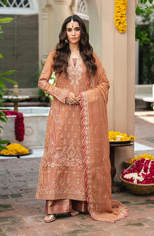 Gulnaar by Freesia Embroidered Chiffon Unstitched 3 Piece Suit - VARVARA - FSU5651 - FS25GLN - Rust - Luxury Collection