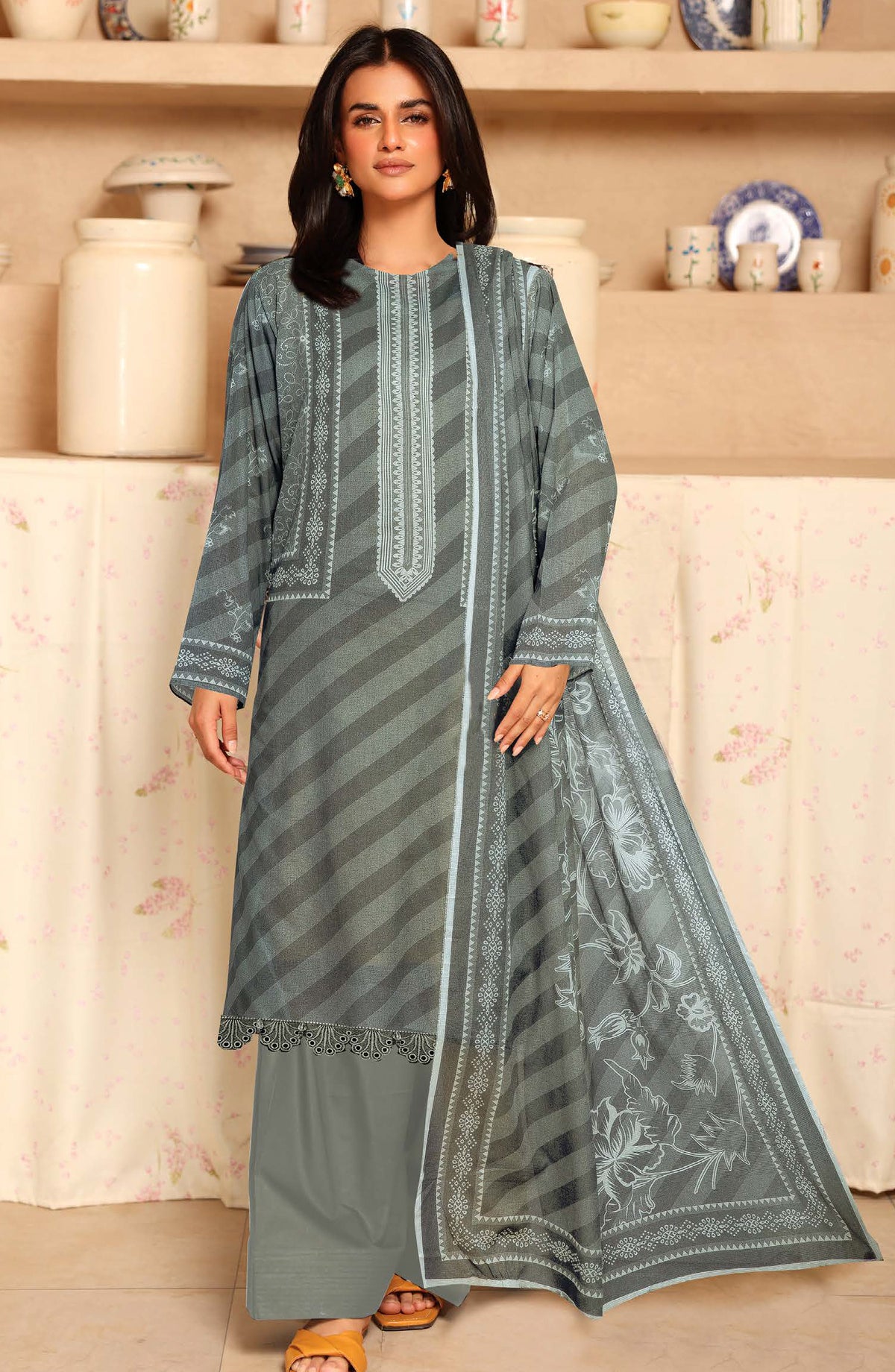 Gulpari by Johra Printed Lawn Unstitched 3 Piece Suit - JH-1266 - JH25GULP - Grey - Casual Collection
