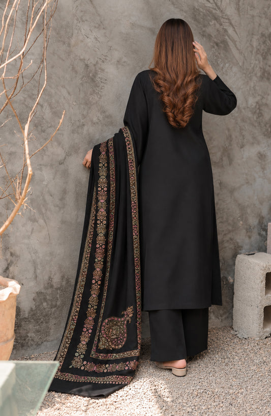 Gulposh by Amna Khadija Dyed Pashmina Unstitched 3 Piece Suit - AKG-01 - AM26GLP - Black - Winter Collection