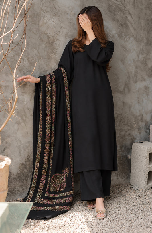 Gulposh by Amna Khadija Dyed Pashmina Unstitched 3 Piece Suit - AKG-01 - AM26GLP - Black - Winter Collection