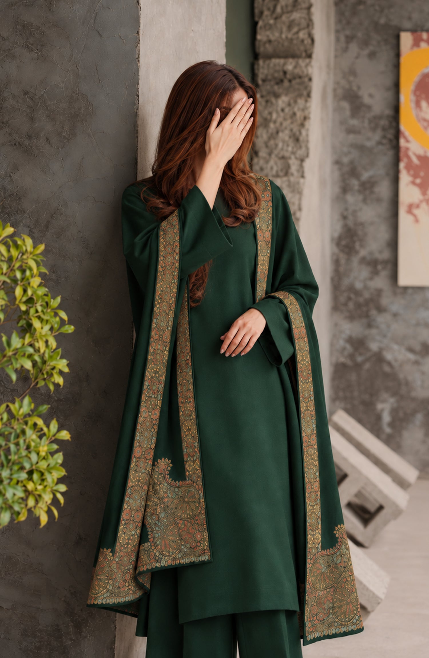Gulposh by Amna Khadija Dyed Pashmina Unstitched 3 Piece Suit - AKG-02 - AF26AUR - Green - Winter Collection