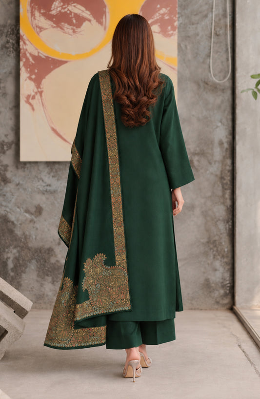 Gulposh by Amna Khadija Dyed Pashmina Unstitched 3 Piece Suit - AKG-02 - AF26AUR - Green - Winter Collection