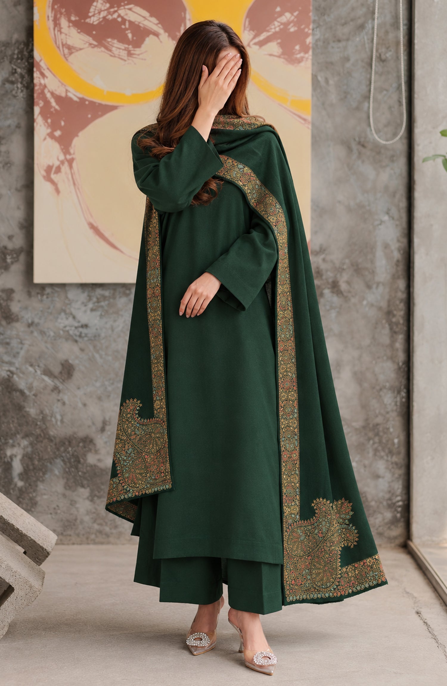 Gulposh by Amna Khadija Dyed Pashmina Unstitched 3 Piece Suit - AKG-02 - AF26AUR - Green - Winter Collection
